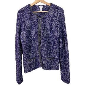 Chico's Tweed Boucle Fringe‎ Wool Blend Purple Blazer Cardigan Jacket Chico's 2